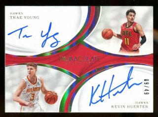 Trae Young/kevin Huerter 2018 - 19 Panini Immaculate Dual On Card Auto 09/49 Rc