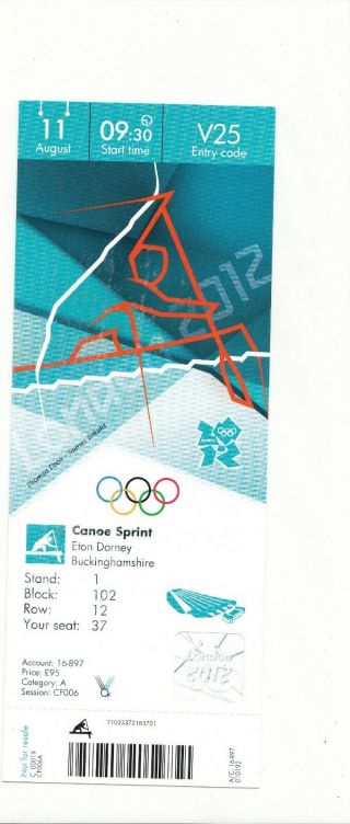 B077 - 2012 London Olympic Games Canoeing Ticket