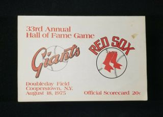 Vtg Scorecard 1975 Cooperstown Hof Game Giants Vs Red Sox World Series Year