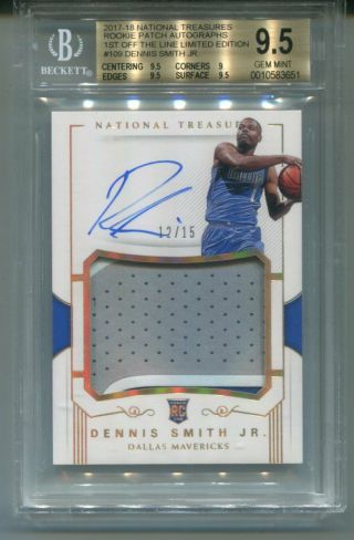 2017 - 18 National Treasures Rc 109 Dennis Smith Jr.  1st Auto Patch /15 Bgs 9.  5/9