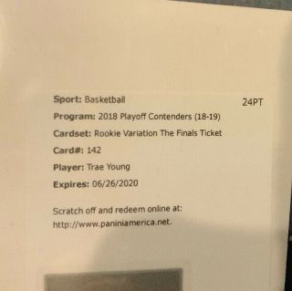 2018 - 19 Panini Contenders The Finals Ticket Trae Young Rc Auto Redemption Card