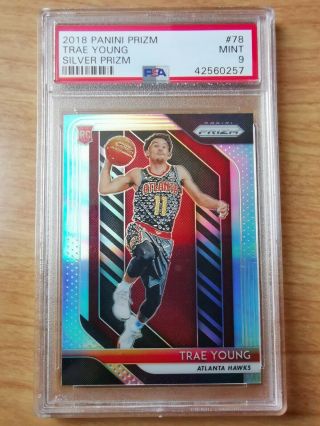 2018 - 19 18 - 19 Panini Prizm Trae Young Silver Rookie Refractor Rc 78 Psa 9 Lot2