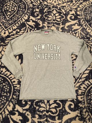 Vintage Mens Champion York University Long Sleeve T - Shirt | Large | Gray