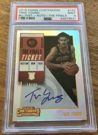 2019 Panini Contenders Trae Young Rc Finals Ticket Auto /49 Psa 9 Rookie