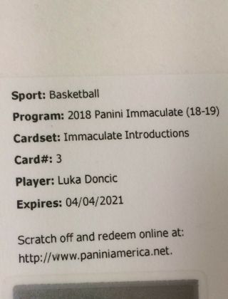 2018 - 19 Immaculate Luka Doncic Introductions Rookie Auto /99