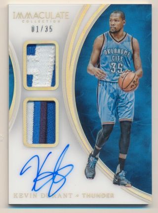 2015 - 16 Immaculate Dual Patch Autographs Jersey Number Kevin Durant Auto 1/35
