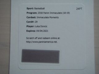 2018 - 19 Immaculate Luka Doncic Moments Acetate Rc Auto /99 Dallas Can Send Code
