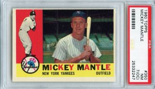 1960 Topps Mickey Mantle 350 Psa 7 Nm (oc) Hof Yankees