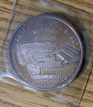 1993 Colorado Rockies Inaugural Year @ Mile High Stad.  Coin,  1 Troy Ounce Silver