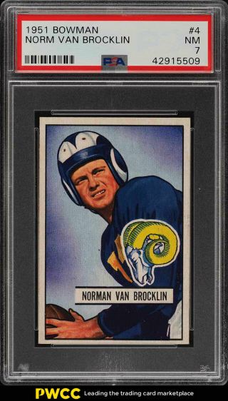 1951 Bowman Football Norm Van Brocklin Rookie Rc 4 Psa 7 Nrmt (pwcc)