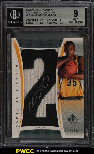 2007 Sp Authentic Recruiting Kevin Durant Rookie Auto Patch /60 Bgs 9 Mt (pwcc)
