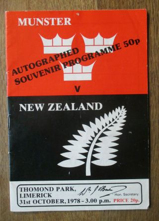 1978 Munster Vs All Blacks Autographed Rugby Programme - Limerick Ireland