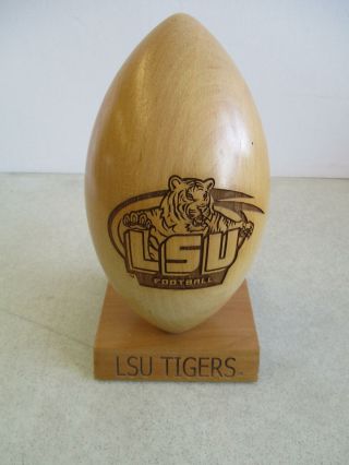 Collectible Solid Wood Football W/ Logo Team Lsu Fighting Tigers Louisiana State