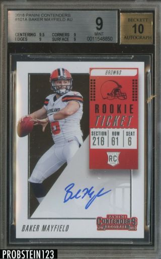 2018 Contenders Rookie Ticket Baker Mayfield Browns Rc Rookie Auto Bgs 9