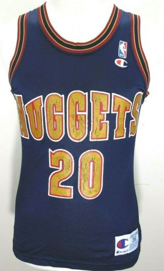 Vintage 90s Denver Nuggets Laphonso Ellis 20 Champion Nba Jersey Retro Mens 36 S