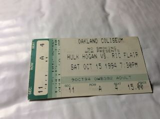 Vintage Wrestling Ticket Stub.  Hulk Hogan Vs Ric Flair.  Wcw.  1994.  Oakland,  Ca.
