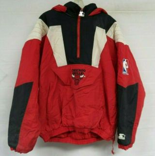 Vintage Chicago Bulls Jacket Starter Winter Parka Mens Large Nba Quilted Hooded