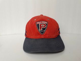 Vintage Polo Sport By Ralph Lauren Hat Cap Navy Blue - Red Big P Logo Adjustable