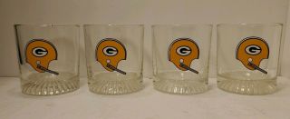 4 Vtg Nfl Green Bay Packers Whiskey Glasses 3.  25 " Tall Heavy Glass (bin 41)