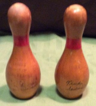 3 Vintage Small Wood Bowling Pins League Trophy