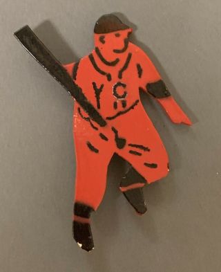 Vintage 1950’s Wood Baseball Player Pin Back 3 Inch