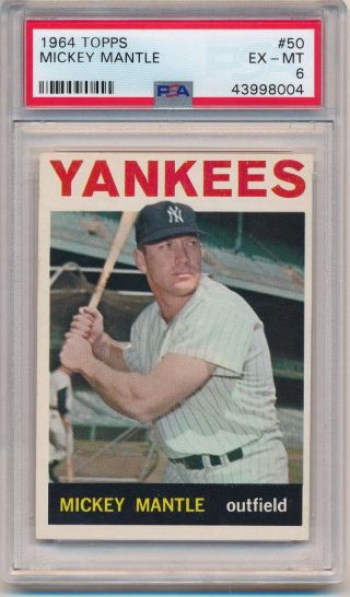 1964 Topps Mickey Mantle 50 Psa Ex - Mt 6 York Yankees Hof P2380