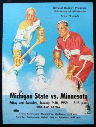 Jan 1959 Minnesota Gophers V.  Michigan State Hockey Program @ Williams Arena