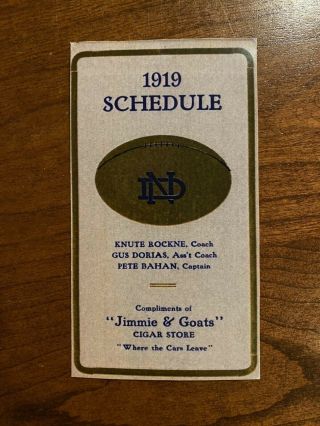 1919 Knute Rockne Notre Dame Football Pocket Schedule George Gipp Rp