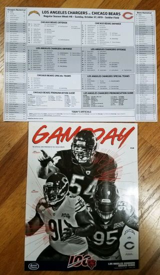 Chicago Bears 2019 Game Day Program Week 8 Vs Los Angeles Chargers 10 - 27 - 19