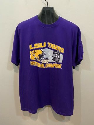 Lsu Tigers Football Purple T - Shirt 2007 Bcs National Champions Size Xl