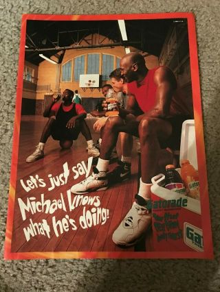 Vintage 1993 Michael Jordan Gatorade Poster Print Ad W/ Nike Air Jordan Viii 8