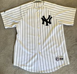 York Yankees Majestic Pinstripe Baseball Jersey Size Lg Stitched Logo