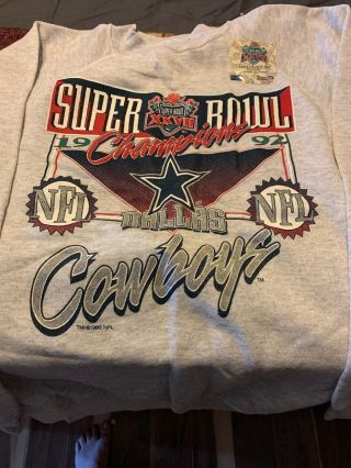 Vintage 1992 Dallas Cowboys Bowl Champions Hanes Sweatshirt Size L Gray