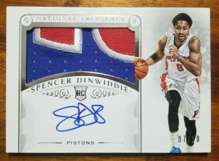 2014 - 15 National Treasures Spencer Dinwiddie Rpa Rc Patch Auto 07/10 Rookie 3clr