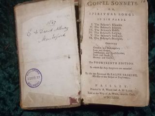 Ralph Erskine Gospel Sonnets 1771 Paisley Printed Leather Bound