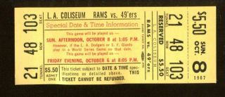 1967 Los Angeles Rams V San Francisco 49ers Full Ticket 10/8 La Coliseum 54299