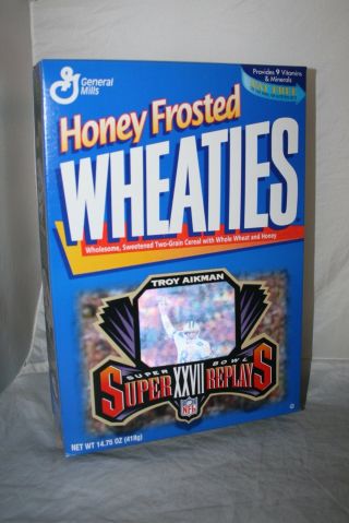 Troy Aikman Cowboys Bowl Xxvii 1997 Honey Frosted Wheaties Cereal Box