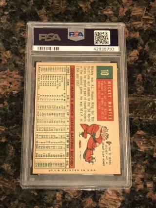 1959 Topps Mickey Mantle 10 Baseball Card PSA 4 2
