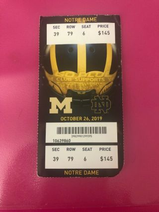 2019 Michigan Wolverines Vs Notre Dame Football Ticket Stub Small Crease
