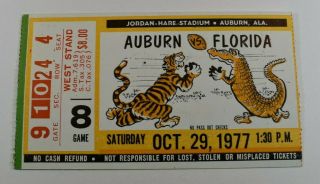 1977 Auburn Tigers Vs Florida Gators Football Ticket - October 29th