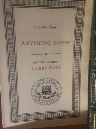 Anything Goes Larry King,  Easton Press,  Leather 1 - st edition Signed numbered 32 3