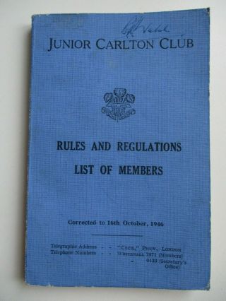 1946 Junior Carlton Club Rules And Regulation,  List Of Members Rare
