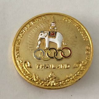 Thailand Noc Olympic Team Pin - Los Angeles 1984 - Large Round With Elephant