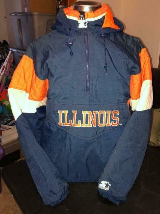Vintage University Of Illinois Chief Illiniwek Starter Jacket Size Large