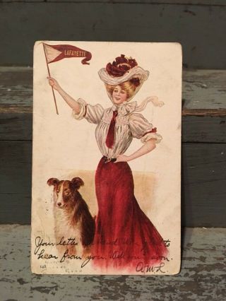 Rare Dated 1906 Lafeyette College (easton Pa) Football Postcard Girl