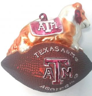 College Texas A&m Ornament Aggies Blown Glasses Large 6 1/2 " Football Mascot