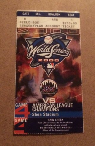 2000 World Series Game 4 Ticket Stub - Ny Yankees Vs Ny Mets - Derek Jeter Hr