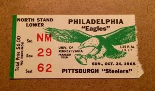 10/24/65 Ticket Stub Philadelphia Eagles Vs Pittsburgh Steelers - Franklin Field