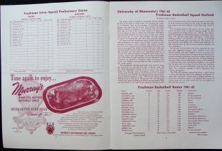 1962 MINNESOTA GOPHERS V.  MICHIGAN STATE BASKETBALL GAME PROGRAM - GENT SANDERS 2
