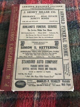 1938 Polk’s Lebanon,  Pa City Directory (annville,  Cleona Myerstown & Palmyra)